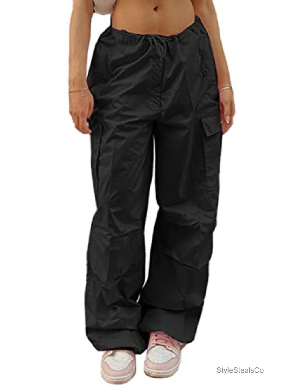Y2K Baggy Cargo Parachute Pants Low Rise Drawstring Loose Jogger Sweatpants - Picture 1 of 6